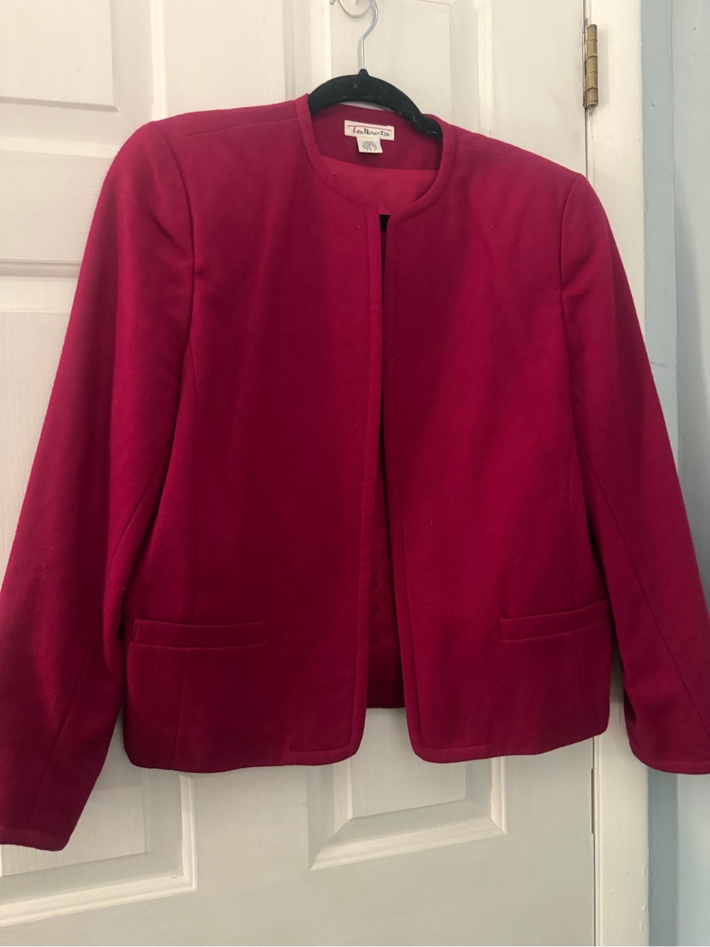 Vintage Talbots 100% Wool Raspberry Collarless Jacket Size 10 USA